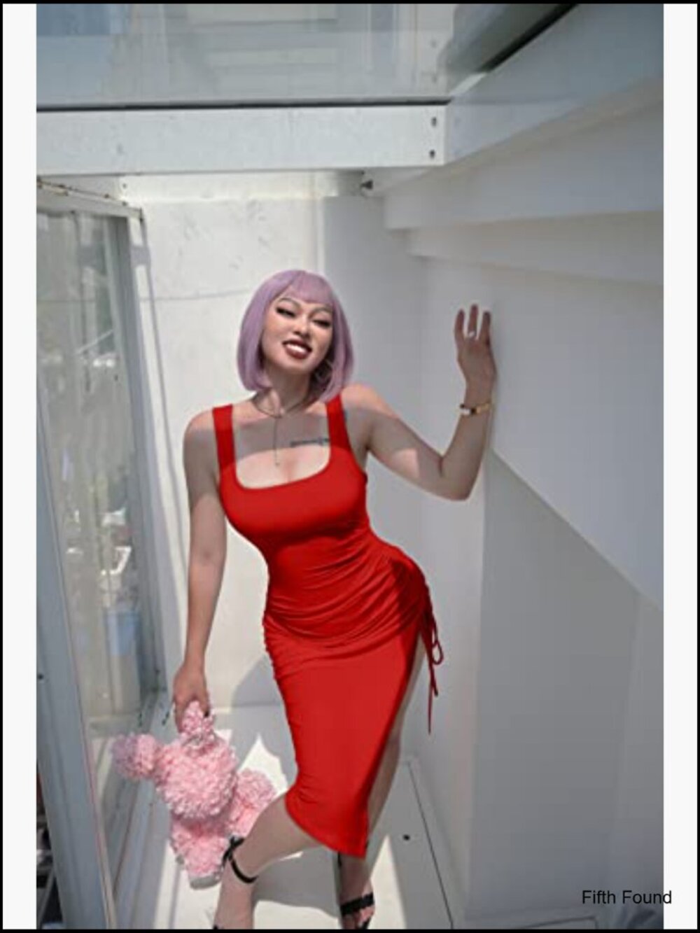 Women's Sleeveless Bodycon Midi Dress with Side Slit - Picture 7 of 7
